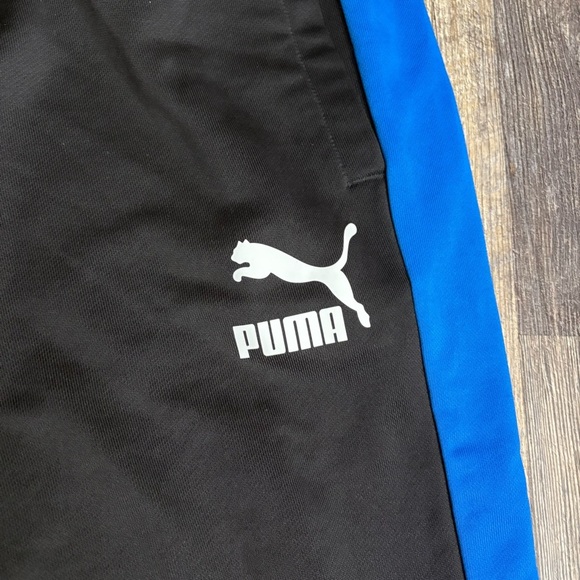 Puma Mens Track Pants XL Black Green Blue Stripe Joggers Athletic Sweatpants - Picture 2 of 10